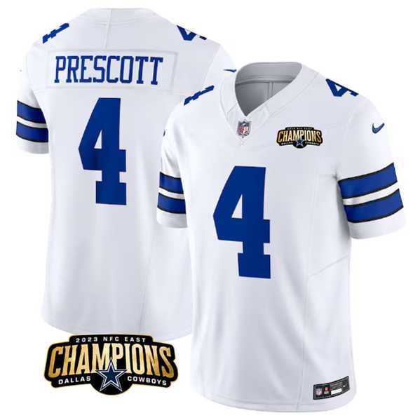 Men & Women & Youth Dallas Cowboys #4 Dak Prescott White 2023 F.U.S.E. NFC East Champions Patch Stitched Jersey